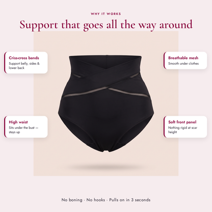 CrossWrap Brief benefits: criss-cross bands, high waist, breathable mesh, soft front panel