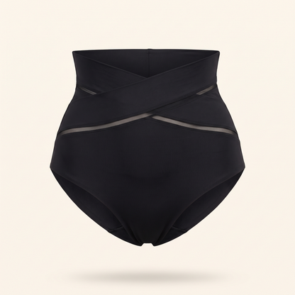 Viamelle high-waist brief in black, front view